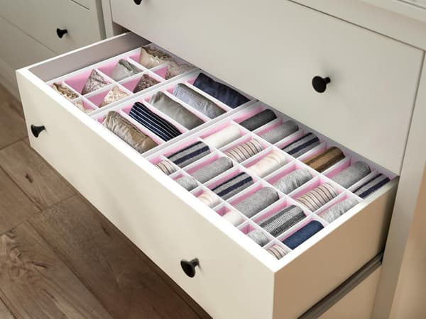 Sammenfoldeligt stofskuffeorganizersæt til sokker, undertøj, bh'er og slips, robuste opbevaringskasser til skab og kommode, pink