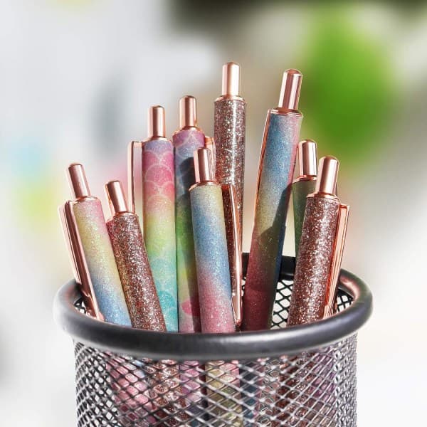 IC 3 st Kulspetspennor, Glitter Roséguld Click Kulspetspennor, Metall Infällbara Pennor