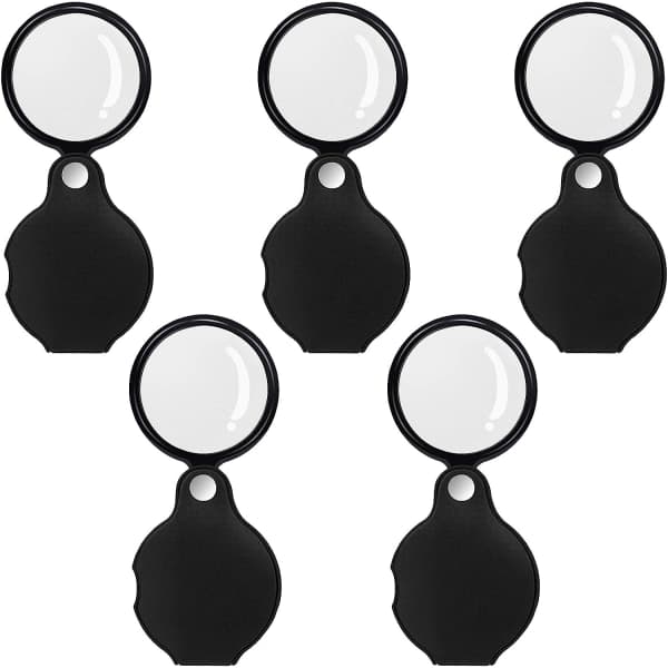 IC 5 stk 10x mini forstørrelsesglass sammenleggbart lommeforstørrelse