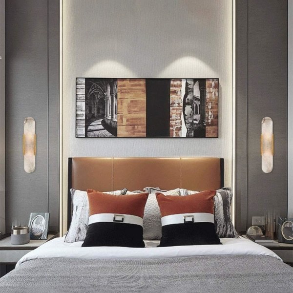 IC Moderne Minimalistisk Design Kunst Væglampe Postmoderne Jern Guld Sort Væglampe Kreativ Marmor Væglampe Armatur Soveværelse Badeværelse Væglamper