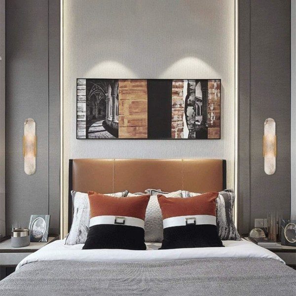 IC Moderne Minimalistisk Design Kunst Vegglampe Postmoderne Jern Gull Svart Vegglampe Kreativ Marmor Vegglampe Fixtur Soverom Bad Vegglamper