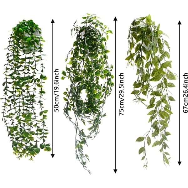 3 stk kunstige hængende planter, kunstige blade Garla