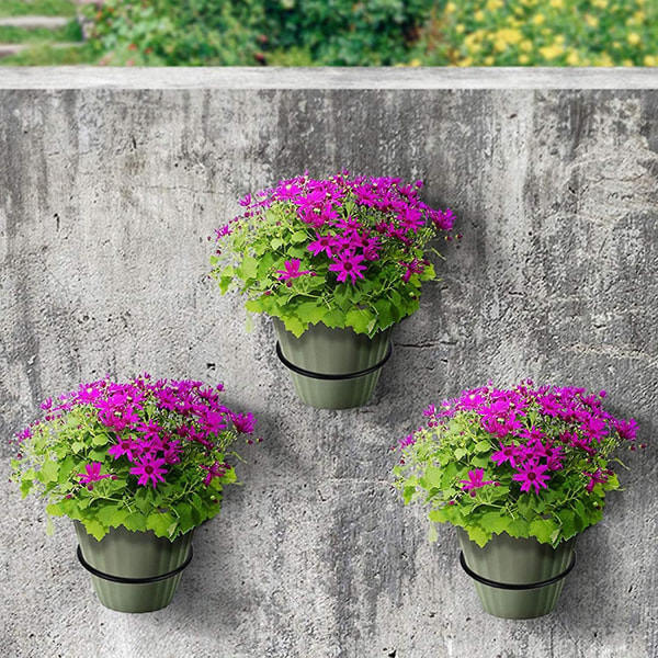 Veggfeste for blomsterpotter, 3 stk metallveggkroker Potteplanteholder Blomsterpottehylle, svart (4 tommer)