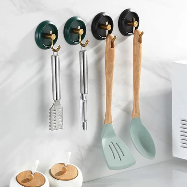 Multifunctional Wall Hooks Door Keys Clothes Hook Bathroom Towel Robe Hanger Hook Self-Adhesive Kitchen Shelf Bag Hook Green Gold