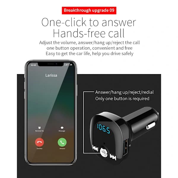 INF FM-lähetin autoon - Bluetooth-sovitin QC3.0-autolaturilla