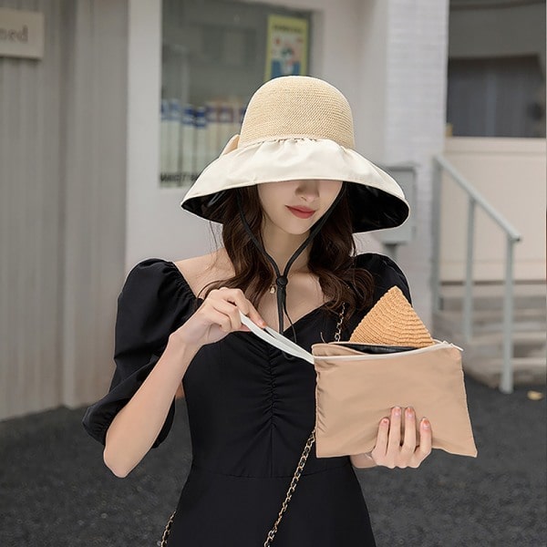 IC Mode Sommar Kvinnor Bucket Hat Mjuk Vikbar Stor Brätte Utomhus Khaki