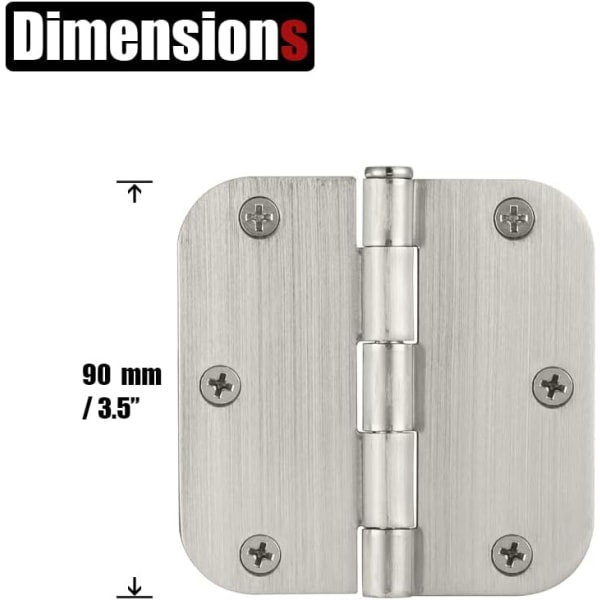 IC Dørhængsler Satin Nikkel, 3 1/2\" Dørhængsler Runde 3,5 tommer x 3,5 tommer 5/8\" Radius Hjørne Indvendig Dørbeslag Børstet Nikkel, 3-pak