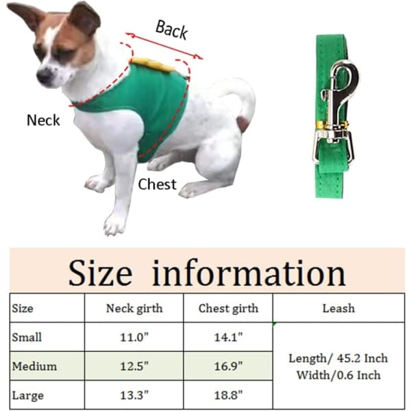 IC Dinosaurieformad valpsele och set Grön kattvästsele med gångrep, No Pull Comfort Pet Vest (dinosaurie, medium)