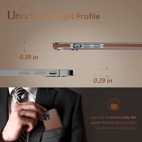 IC Designad iPhone 13 Pro Max case, Premium Business Slim Classic Cover Mjukt grepp-brun