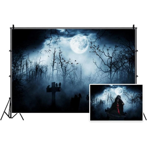 IC 7x5 jalkaa Kuu Yö Halloween-hautausmaa Tausta Lentävät Lepakot Linnut Seiso hautakiven ristillä Hautausmaa Ihmiset Ei ihmisiä Paikka