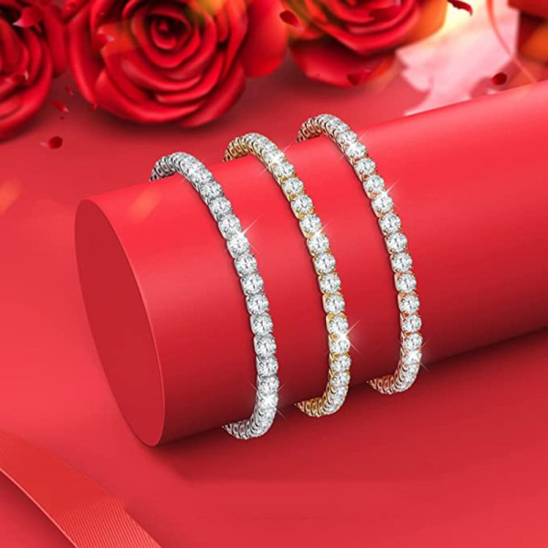 IC Vitguldpläterat armband med diamant och zirkonia, justerbar