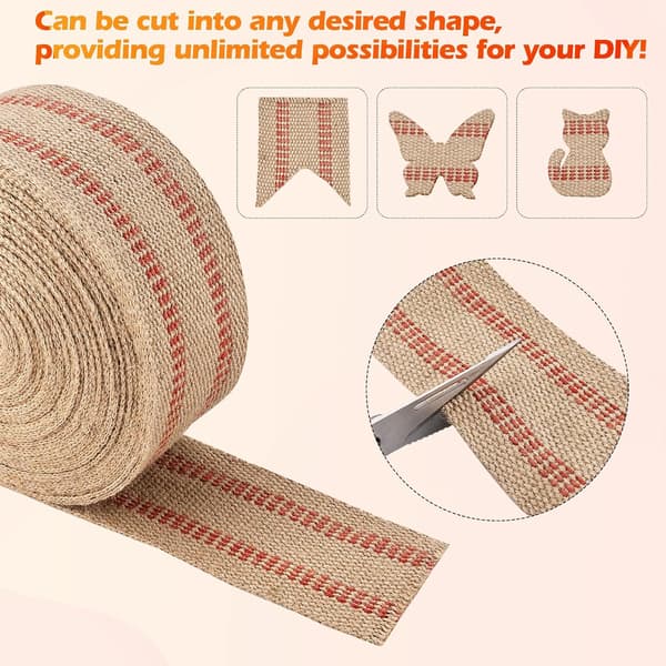 1 rull jutestoff – 8,9 cm x 9 m x 2 mm – ekstra sterk med rød stripe – for stolreparasjon