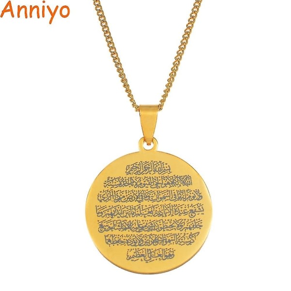 Anniyo Arabiska Ayat Al Kursi Bön Helig Koranvers Koranhänge Halsband Rostfritt stål Islam Muslimsk Koran Smycken #069021 F 45cm or 17.7 Inches