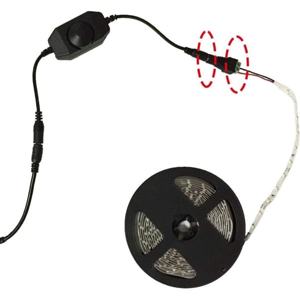 LED Strip Lys Dimmer Bryter LED Strip Lys Dimmerkontroller DC Jack Svart Total Lengde 33cm