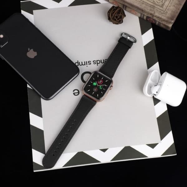 IC Ægte Læderrem Apple Watch 41/40/38 mm - Sort Sort Sort
