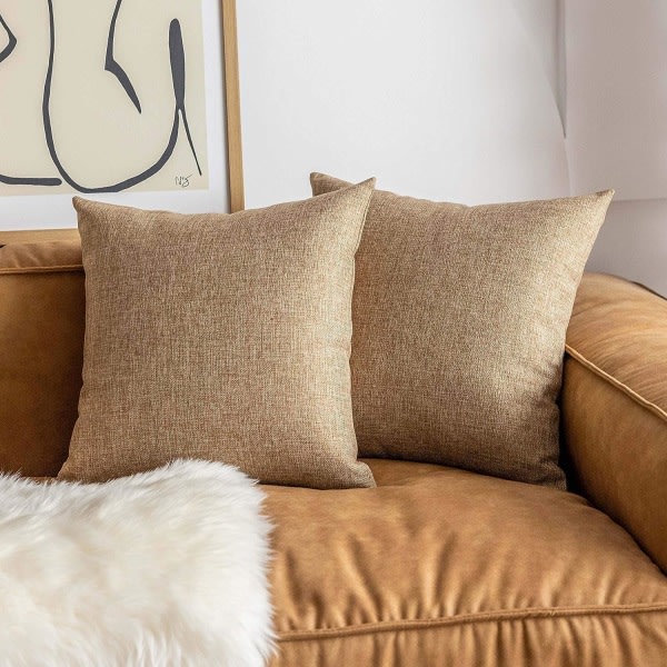 IC Säckväv, kuddfodral, fyrkantiga linnekuddfodral set om 2, dekorativa kuddfodral för soffa, 18x18 tum, linne