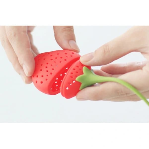 Silikon te-poseholder/te-poseoppbevaring – Jordbærdesign, Flerfarget