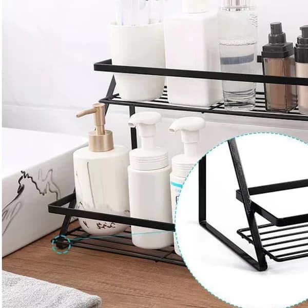 Kitchen Countertop Storage Rack Space Saving Multifunctional 2-Tier Spices Toiletries Makeup Counter Standing Shelf Black 0.9 0.9
