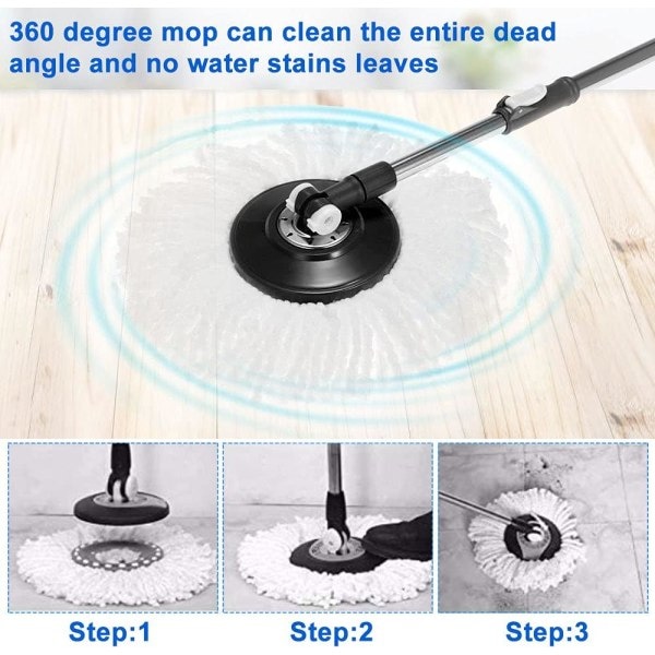 IC Moppehoveder til 3-pak moppe, mikrofiber refill til roterende moppe, 360°