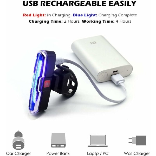 IC 110 Lumen kraftfullt bakljus för cykel, USB-uppladdningsbar LED-cykellampa med 5 fasta/blixtlägen