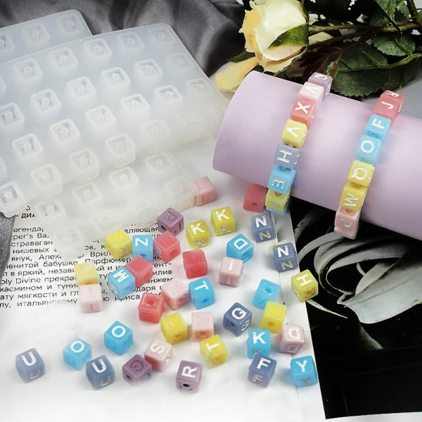 IC 2 stk Brev Firkantede Perler Silikonform Alfabet Form Epoxi