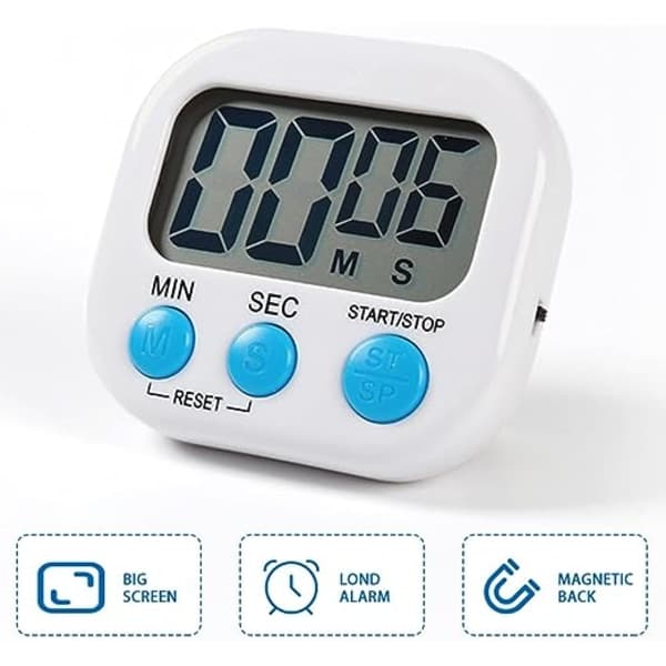 IC Magnetisk Kökstimer med Stor LCD-Skärm, Timer för Matlagning, Studier, Högt Larm och Nedräkning