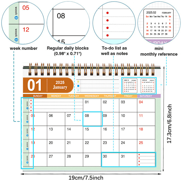 2025 enkel Morandi skrivebords kalender MUJI stil engelsk kalender desktop åben memo små ornamenter 2025 Black bottom cowhide