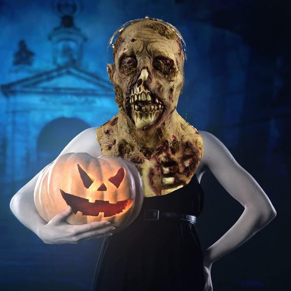 IC Bstask Blodig zombiemask med hår Skrämmande Walking Dead Skrämmande Halloween Kostym Fest Latex Skräckdekoration Rekvisita