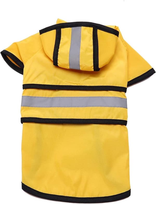Hunderegnjakke, vanntett polyesterhetteponcho, refleksstriper, justerbart båndhull, for små til store hunder, gul, XS