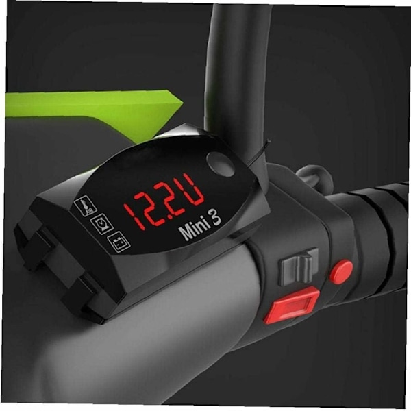1 stk 12V Motorcykel Digitalt Ur Voltmeter Termometer Motorcykel Ombygnings Tilbehør 3 i 1 Elektronisk Måler til Motorcykel, Høj Præcision Rød