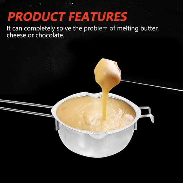 Smeltedigel i rustfritt stål med dobbelt kjele og varmebestandig håndtak, 400 ml, for hjemmebaking og matlaging