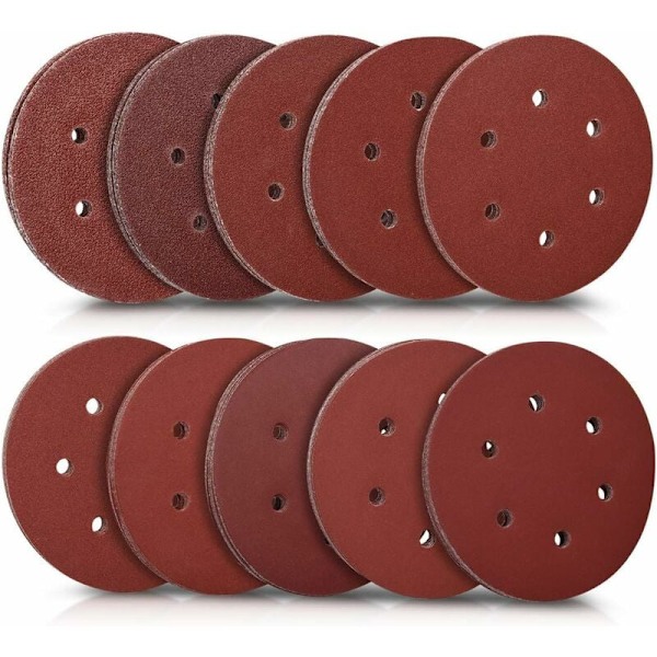 50x Runda Slippapper - Sandpapper - Kardborreslippapper - Korn 40 till 400 - Diameter 150 mm