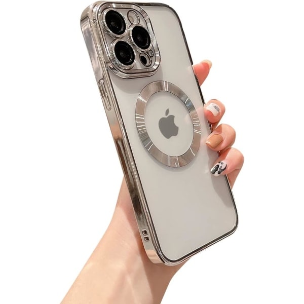 IC för iPhone 13 Pro Max Skal Magnetiskt Transparent med Kameraskydd Fullt Skydd MagSafe Elektropläterad Silikon 6,7 tum - Silver