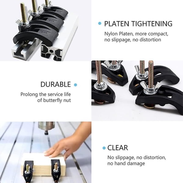 4st T-spårsklämma Båge Pressplatta Klämma Justerbar CNC gravyrmaskin T-spårs Håll ner Klämmor Fixtur Fästplatta Router För T-spårsarbete