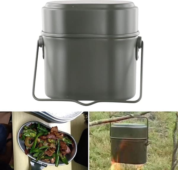 Campingkokset, 3-delad aluminium messkit, kompakt för backpacking, vandring, camping och utomhusmatlagning, 15 x 15 x 5 cm