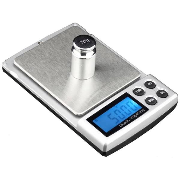 Taskukokoinen digitaalinen vaaka, tarkkuus 0,01 g, enimmäispaino 100 g