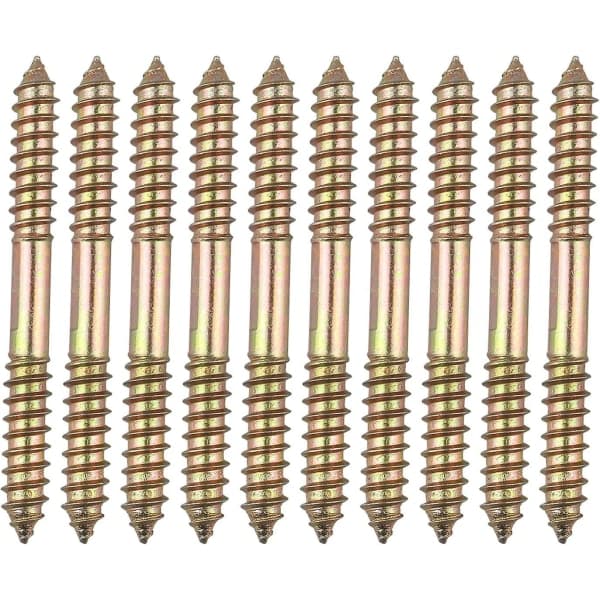 10 st Möbelfästskruvar - M8 x 80 mm Dubbla ändar - Trä till Trä