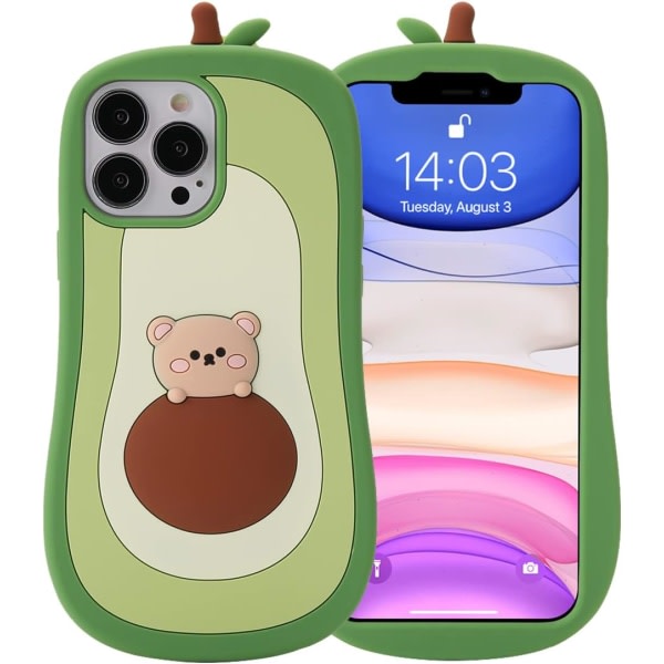 IC 3D Avocado-etui for iPhone 14 Pro Max, iPhone 14 Pro Max Avocado-etui, 3D Søt Tegneserie Barn Jenter Kvinner Kawaii Elskelig Bjørn