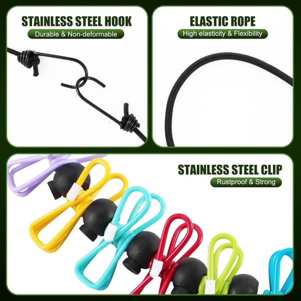 Bærbar klessnor, 2 stk med 12 klesklyper, elastisk for camping og reise, med 2 lerretsvesker
