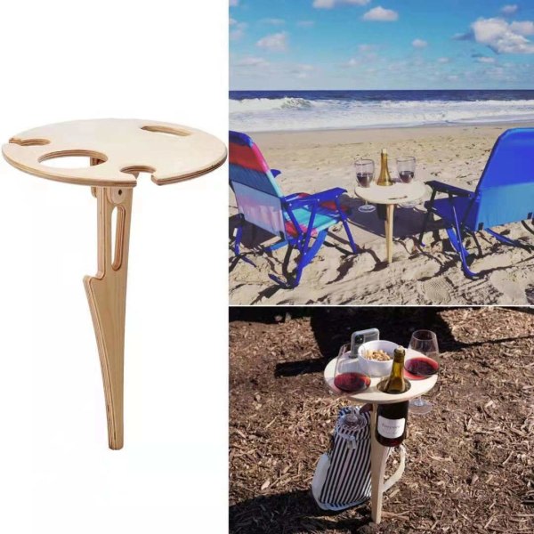 Fällbart vinbord utomhus vinbord bärbart trä vinglas vinbord utomhus camping picknick strand#xxd002 beige