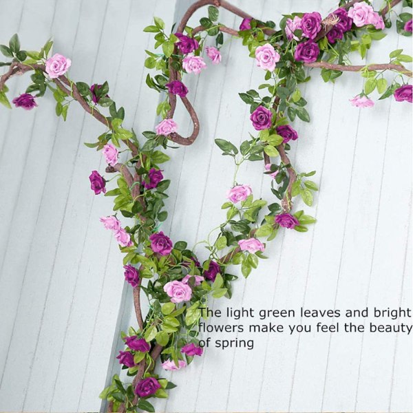 IC 2 STK Blomkrans Fake Rose Garland, konstgjord blomma Purplish red