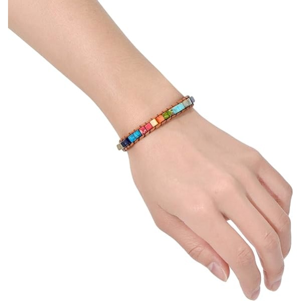 Chakra-armbånd for kvinner med ekte steiner Lærreim Healing Bead Armbånd Kvinner Menn Boho Vennskapssmykker