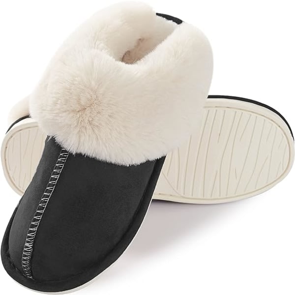 IC Damtofflor Memory Foam Fluffy Bløde Varme Slip On Hjemmesko, Anti-Skridsikker Cozy Plys til Indendørs Udendørs (Størrelse: Stor)