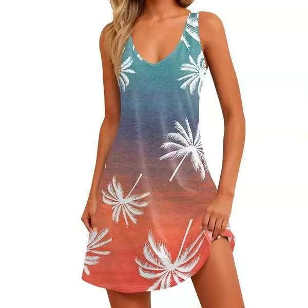 Hot salg dame afslappet V-hals kjole vest kjole med lomme strandkjole 16 4XL