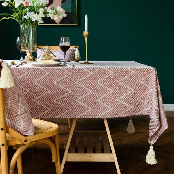 IC Rektangulær luksuriøs lett bomullslin duk med frynser borddekke kaffeserviet dekorasjonsstripe (rosa, 60x60cm) rosa 60*60