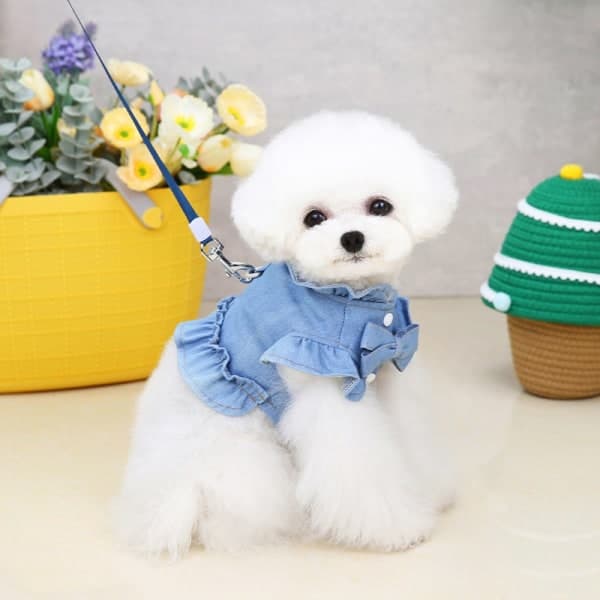IC Pet Denim Sele Vest Skjorte med D-ring for små hunder Myk L