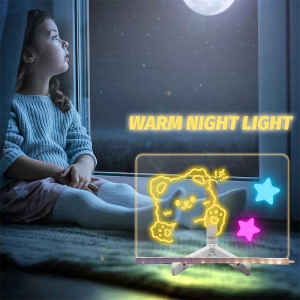 LED-anteckningstavla med farger for barn, akryl-torrraderingsstavla med lysställ 20*20cm