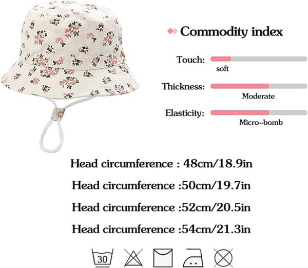 Solhatt for barn, bred brem, justerbar hakestropp, tegneseriedyrtrykk, strandreise, blå, størrelse L 52 cm
