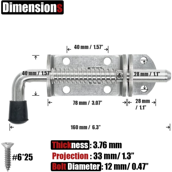 IC Fjærbelastet Skjulte Dørlåser, Robust 304 Rustfritt Stål Forsterket 4 mm Dørlåsbolt, 8,6 tommer Børstet Finish, HSB500