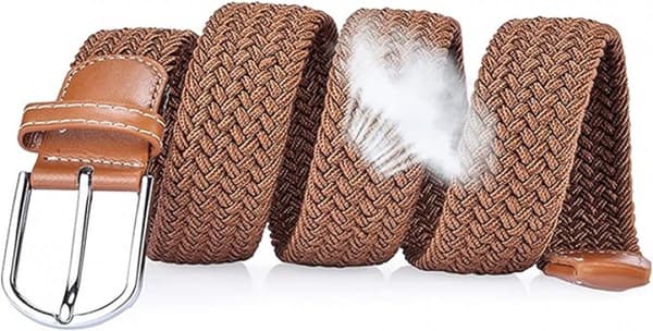 Bælte - Unisex - Flettet strækbart taljebånd - Elastisk - Spænde - Velegnet til jeans og bukser - Brun, Blå